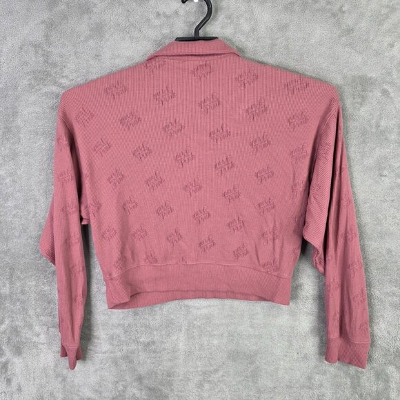 Womens Victorias Secret Pink Ribbed Cropped Top Collared Long Sleeve Polyester M - Picture 4 of 7